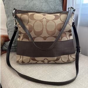 COACH Signature 2 Way‎ Shoulder Crossbody Bag Canvas Leather F13674 Brown